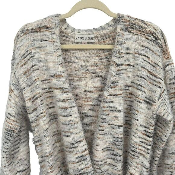 Knox Rose Open Front Tie Belt Cardigan Sweater Small Cream/Tan/Black Size Small - Picture 4 of 11
